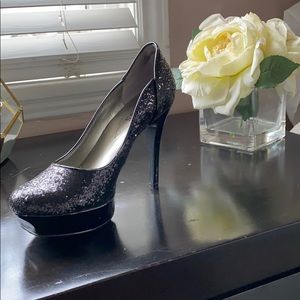 Black glitter heels